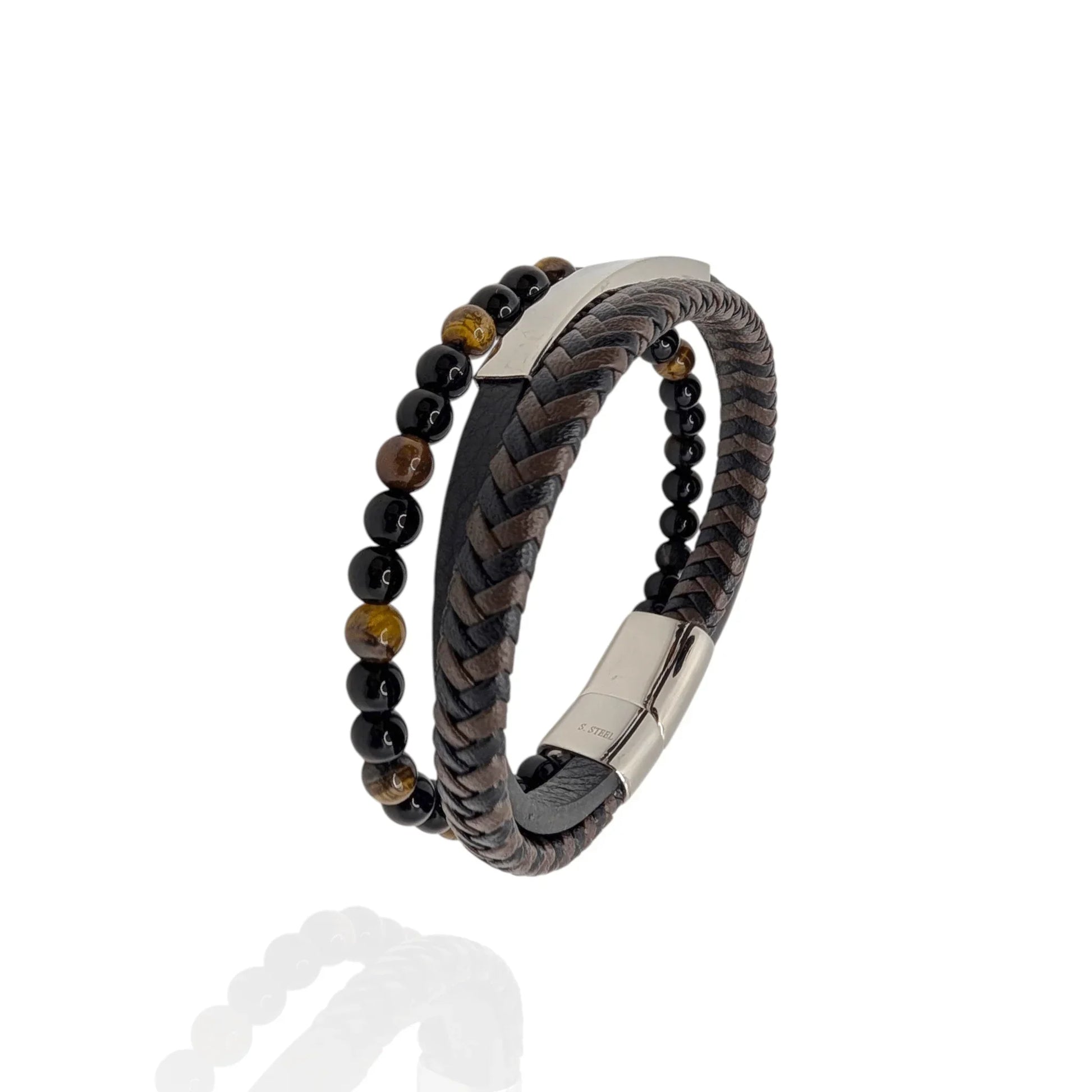 Pulsera en cuero con piedras naturales - AILANA JEWELRY