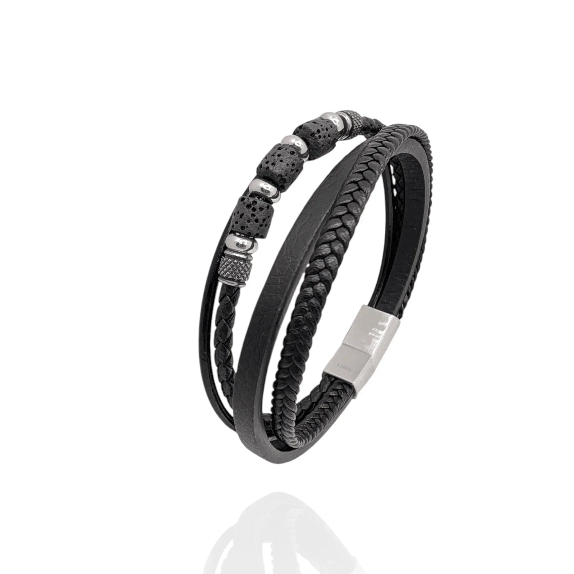 Pulsera en cuero negro y piedras - AILANA JEWELRY