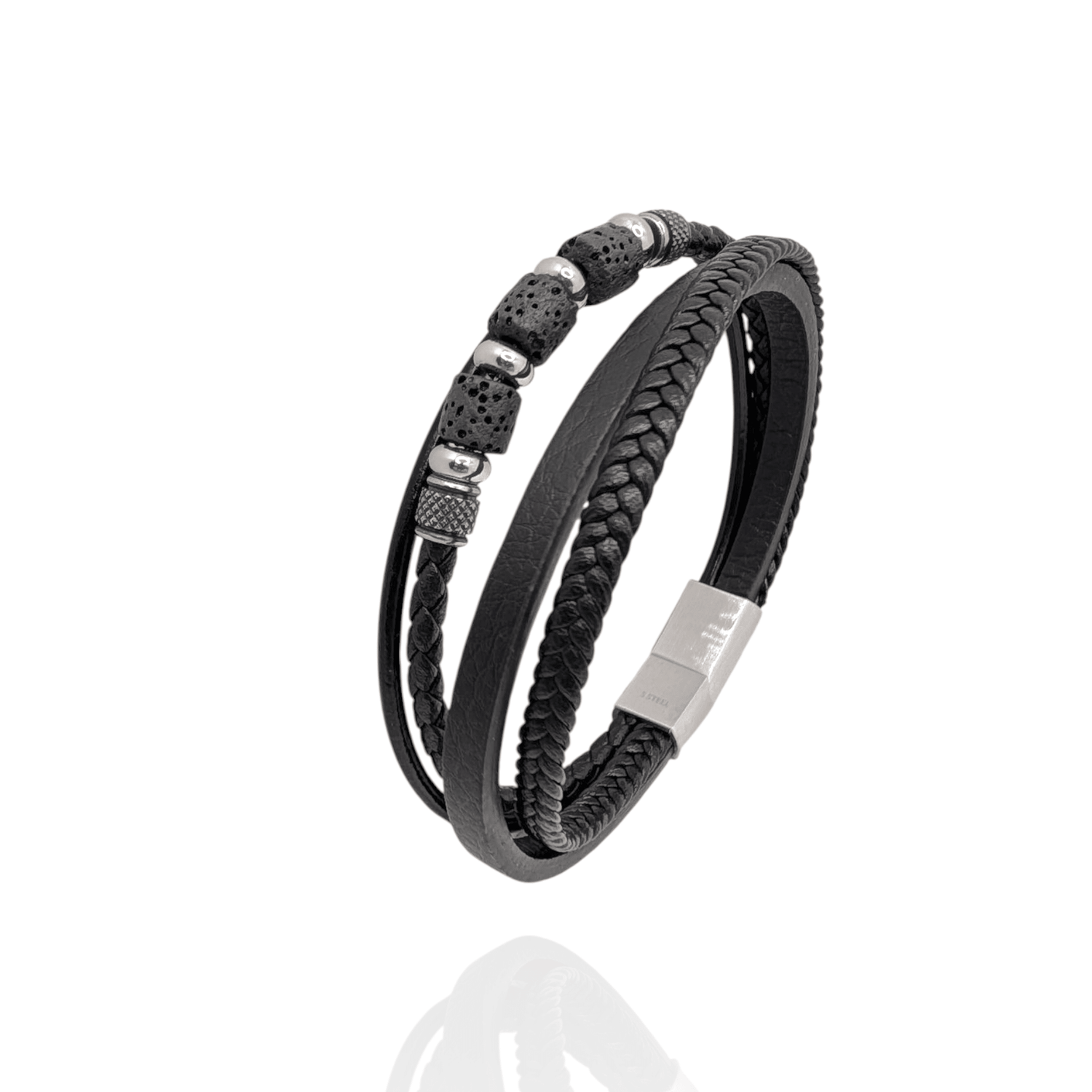 Pulsera en cuero negro y piedras - AILANA JEWELRY