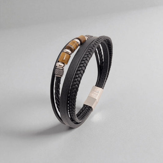 Pulsera en cuero negro y piedras - AILANA JEWELRY