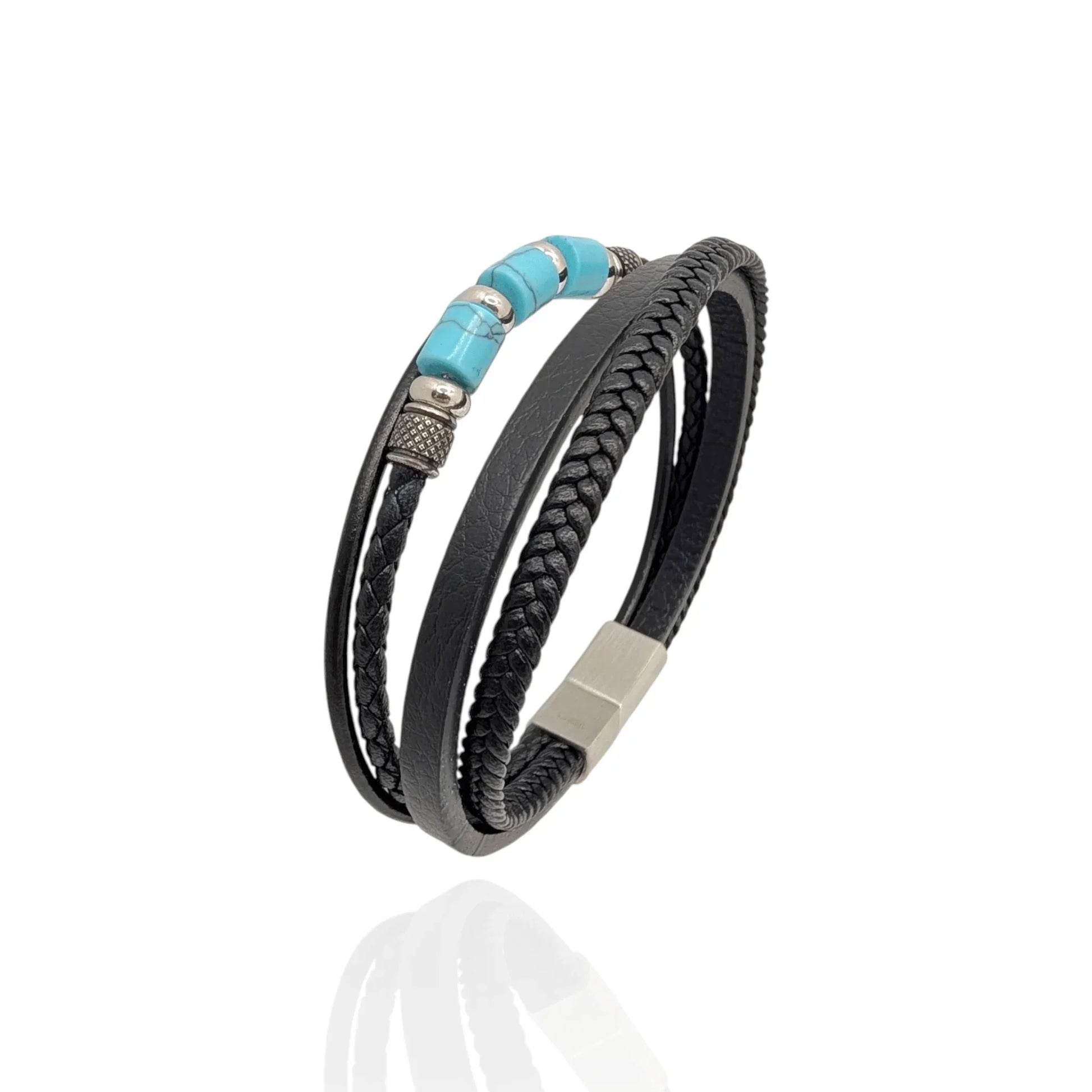 Pulsera en cuero negro y piedras - AILANA JEWELRY