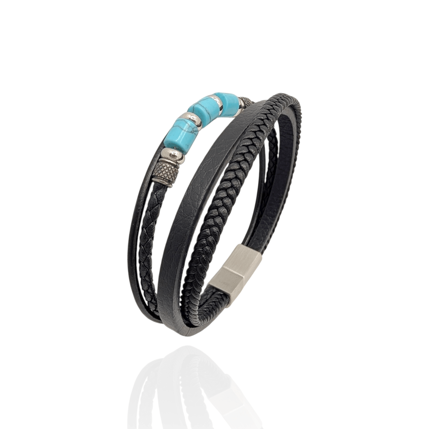 Pulsera en cuero negro y piedras - AILANA JEWELRY