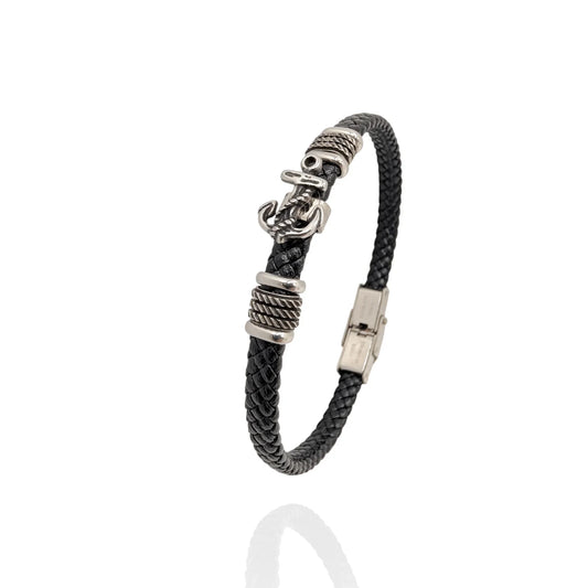 Pulsera fina en cuero con ancla - AILANA JEWELRY