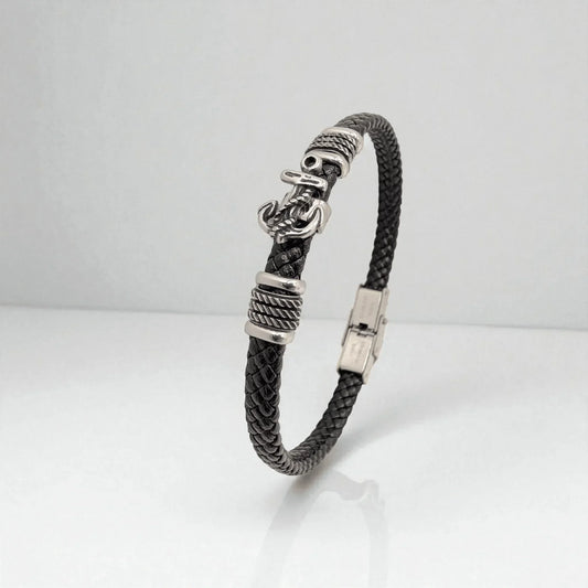Pulsera fina en cuero con ancla - AILANA JEWELRY