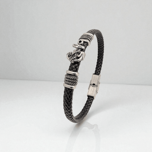 Pulsera fina en cuero con ancla - AILANA JEWELRY
