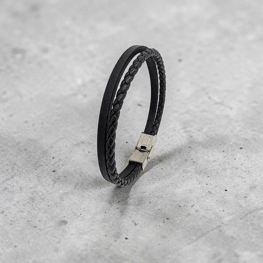 Pulsera fina en cuero negro - AILANA JEWELRY