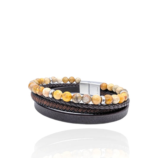 Pulsera Amazona en cuera y piedras naturales