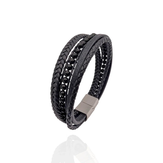 Pulsera en cuero con piedras onyx