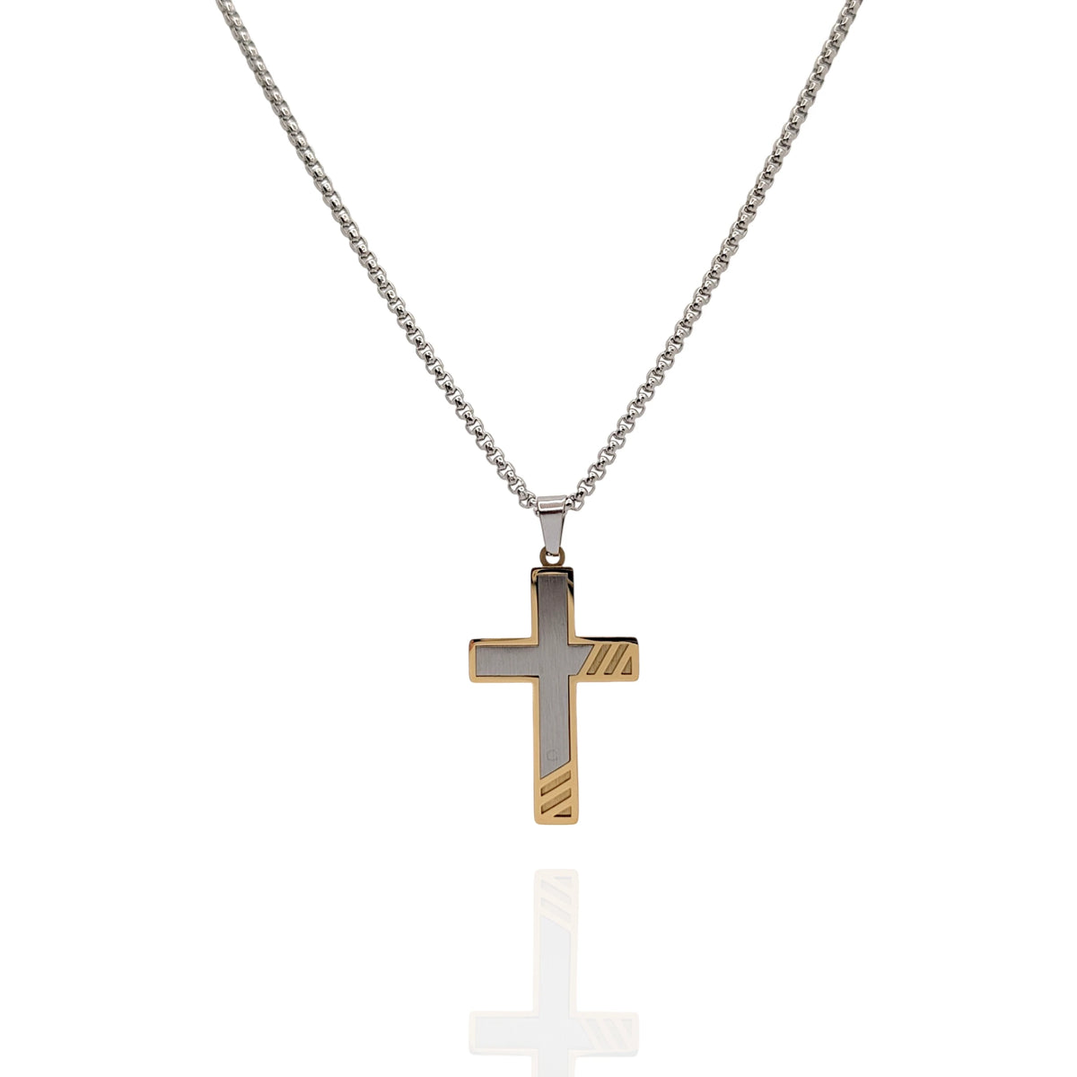 Colgante Cruz en plateado con detalles en dorado