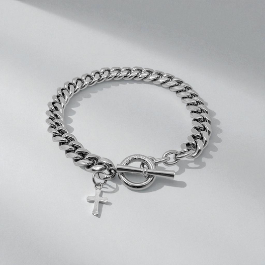 Pulsera de cadena 8 mm con cruz plateado