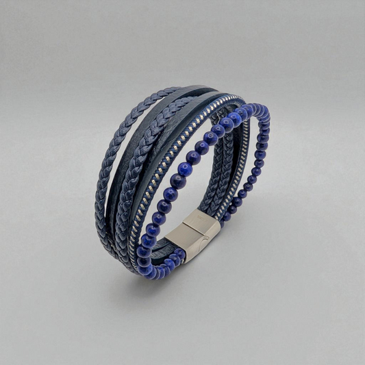 Pulsera en cuero blue con piedras naturales