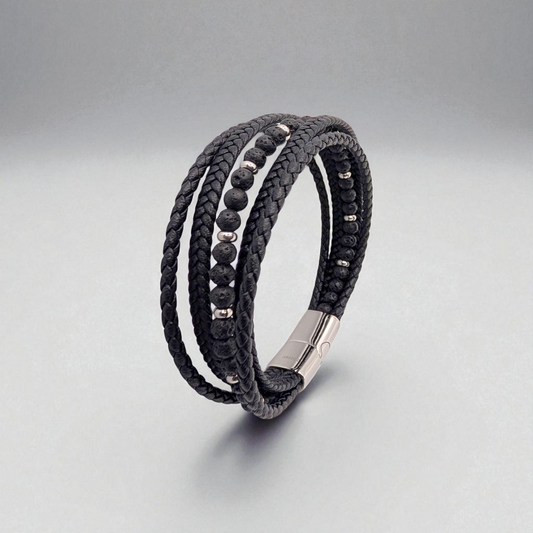 Pulsera en cuero con piedras de lava