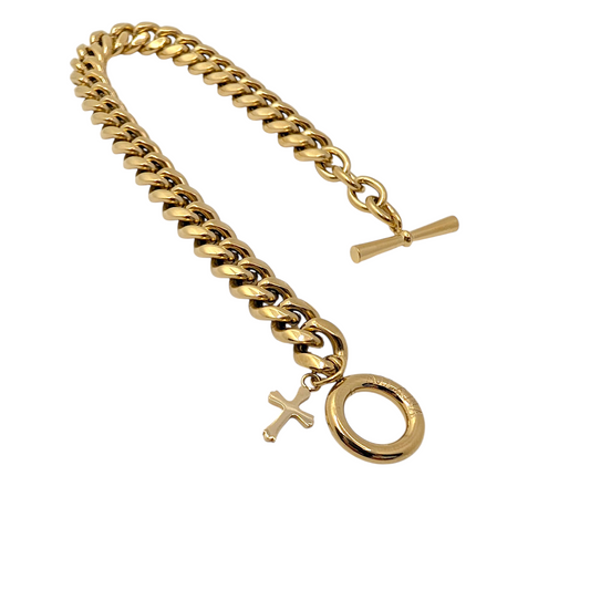 Pulsera de cadena 8 mm con cruz dorado