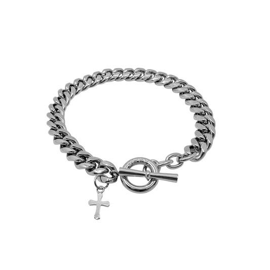 Pulsera de cadena 8 mm con cruz plateado