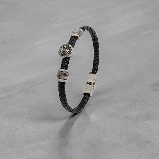 Pulsera de Cuero Negro con Ancla