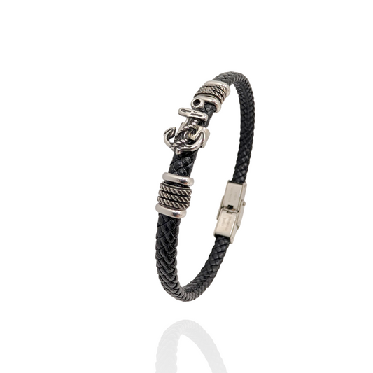 Pulsera fina en cuero con ancla