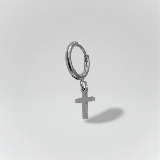 Pendiente aros con cruz en acero inoxidable (1 unidad)