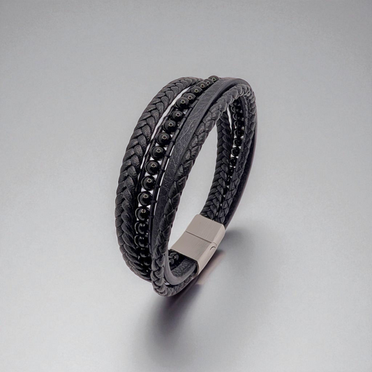 Pulsera en cuero con piedras onyx