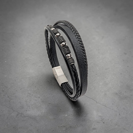 Pulsera en cuero negro y piedras