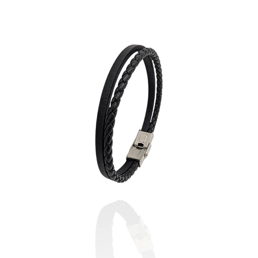 Pulsera fina en cuero negro