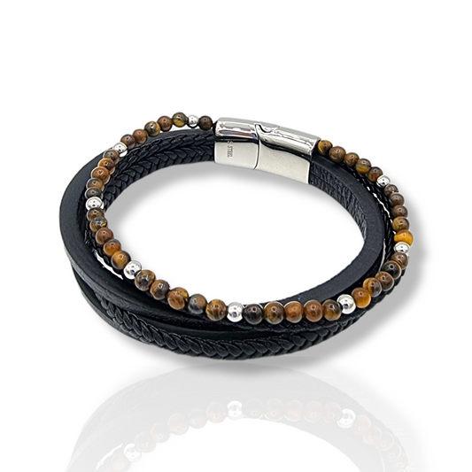 Leather Bracelet (Tiger eye stones)